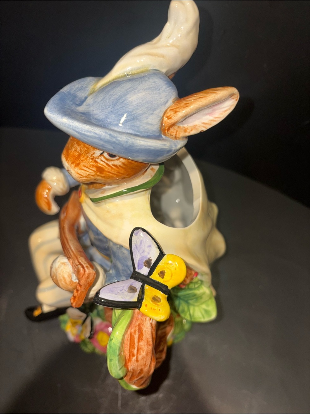 Vintage Hand Painted Floral Ceramic Tea Pitcher Easter Rabbit Troubadour RARE - Picture 8 of 9